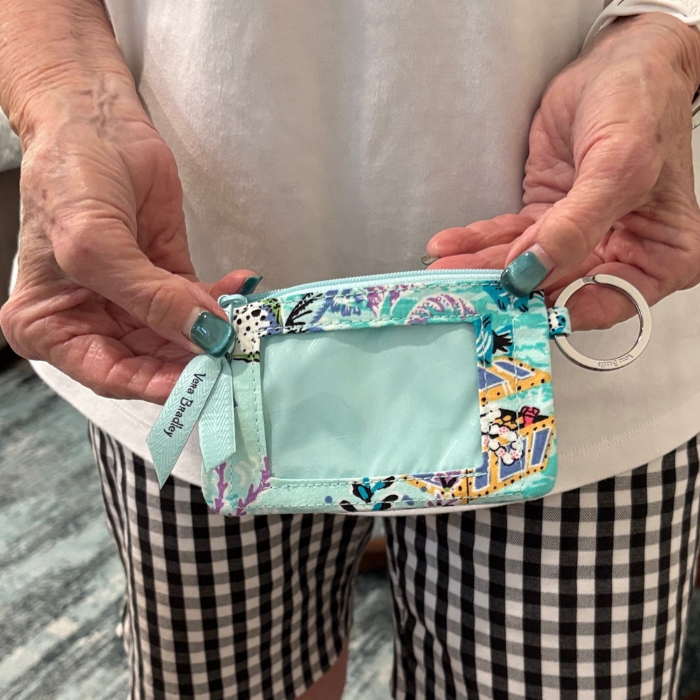 Vera Bradley Aqua and Multicolor ID Case